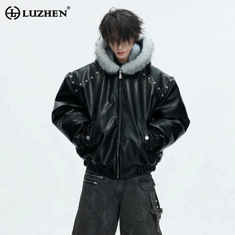 

LUZHEN 2025 Winter Original High Quality Street Wear Fur Patchwork Hooded Padded Coat Men Fashion Thickened Parka Jacket JY5595
