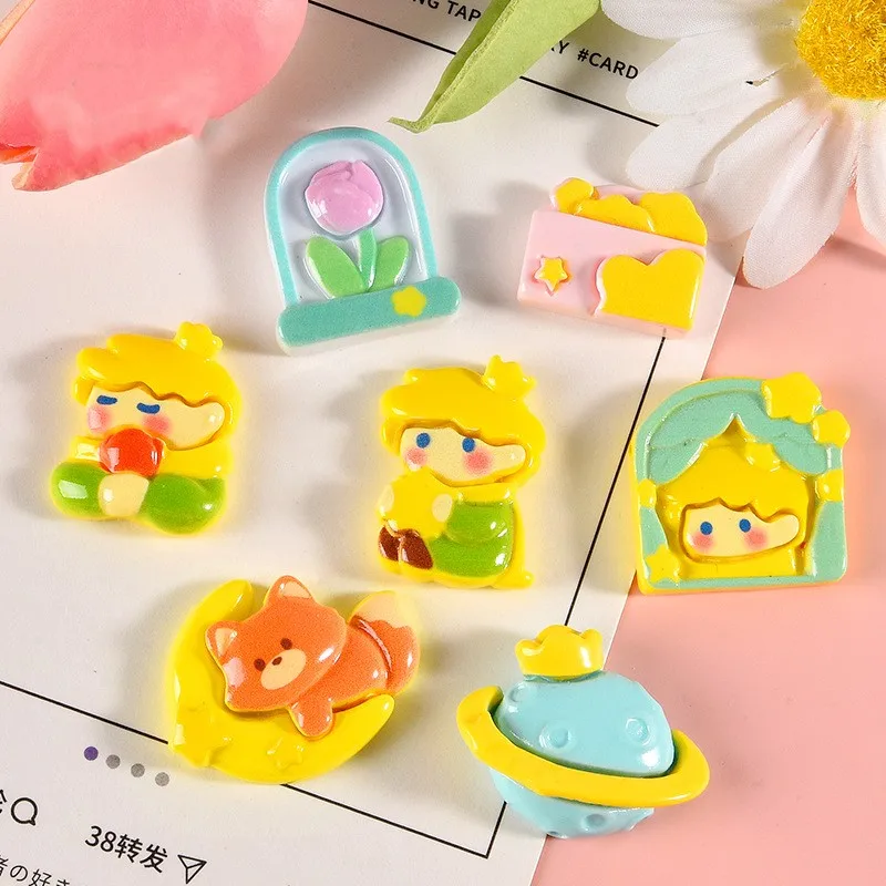 10-20ชิ้นการ์ตูนเจ้าชายดอกไม้เรซินด้านหลังแบนเคสโทรศัพท์น่ารักวัสดุตกแต่งแบบ DIY อุปกรณ์สำหรับติดกิ๊บสำหรับเด็กผู้หญิง