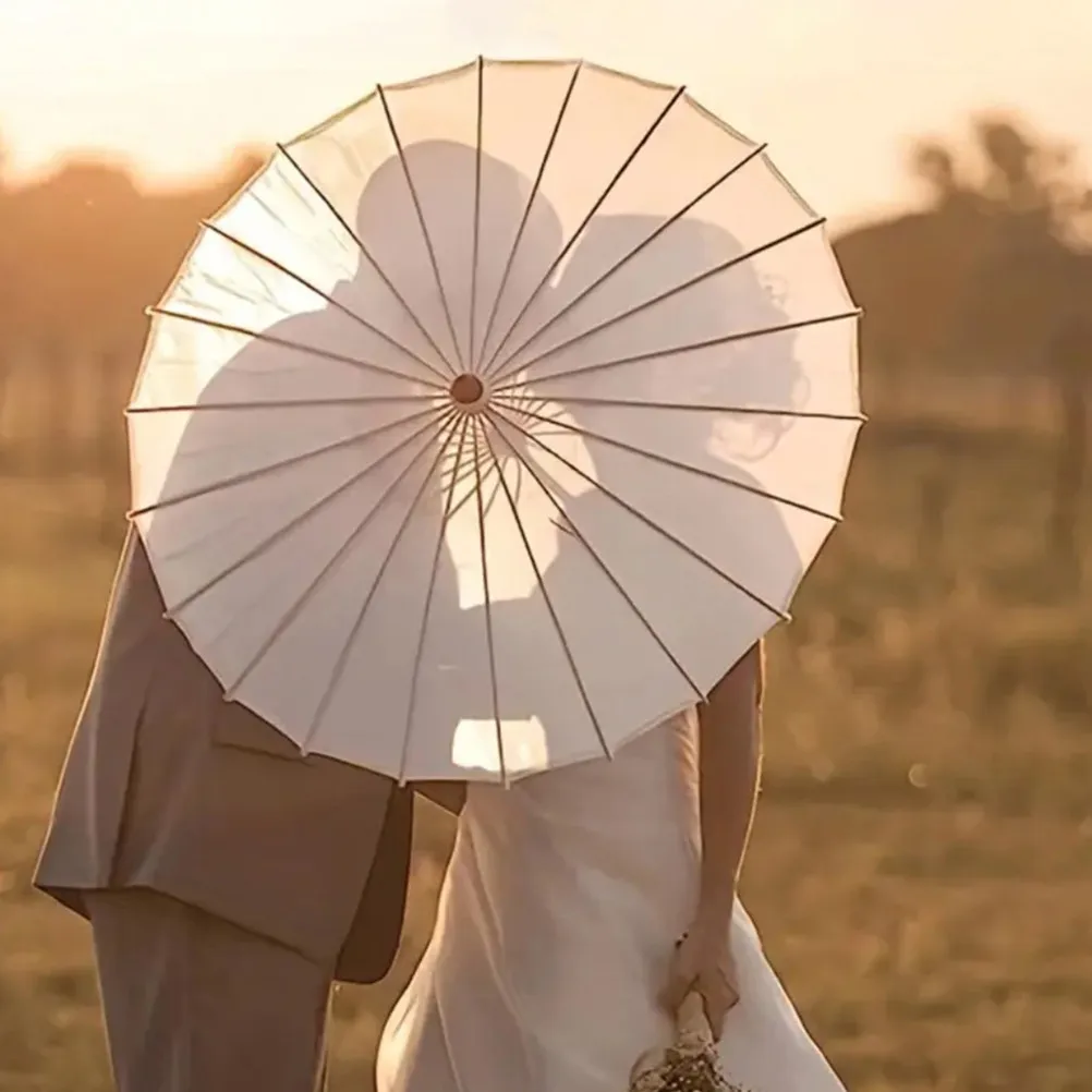 White Paper Parasol Umbrella for Wedding Decor Bridal Shower Outdoor Events Elegant Vintage Shade Prop Photography Accessory view 3