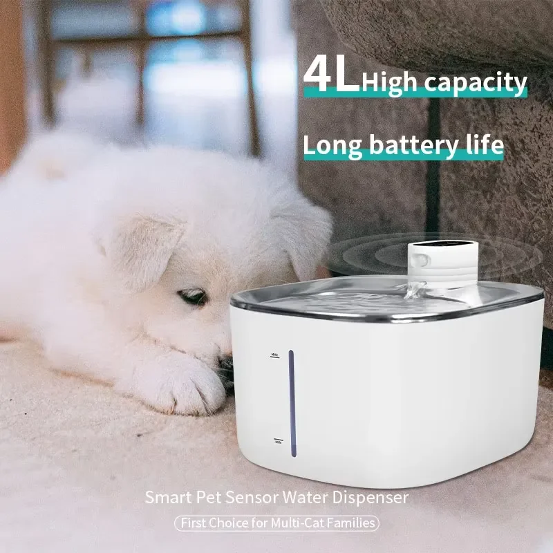 Smart Wireless Cat Water Fountain Automatic Pet Drinking Dispenser Large Capacity Battery Operated Circulation System for