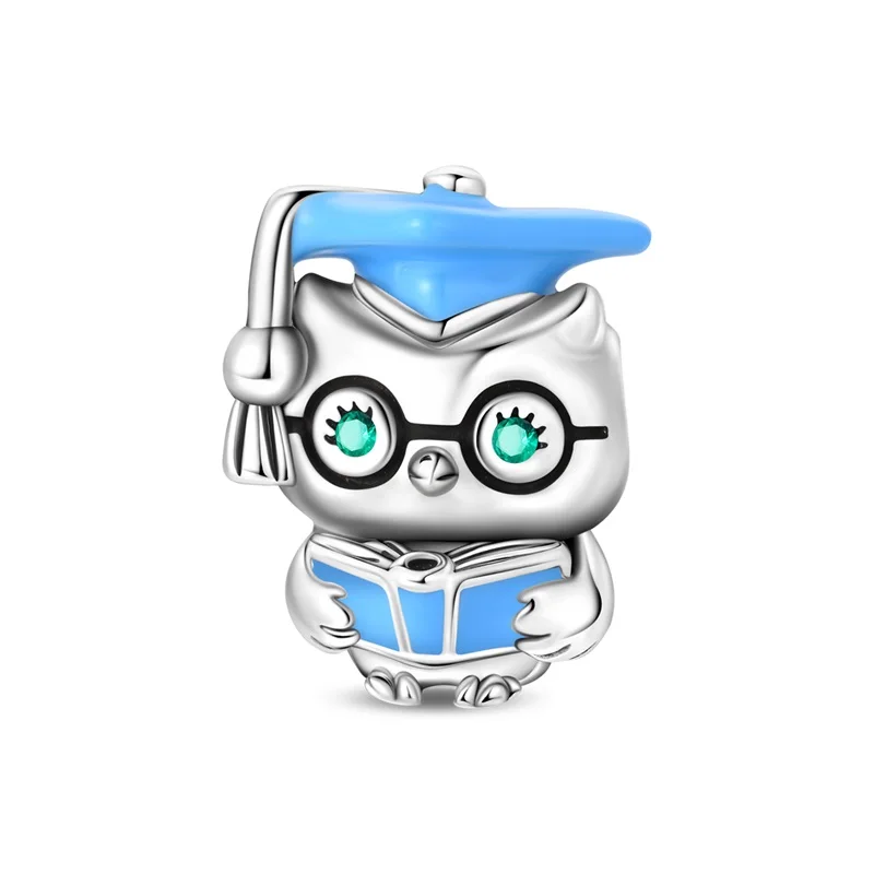 

New 925 Sterling Silver Owl Student Charms Beads For Women Fit Original Bracelet DIY Birthday Party Jewelry Gifts