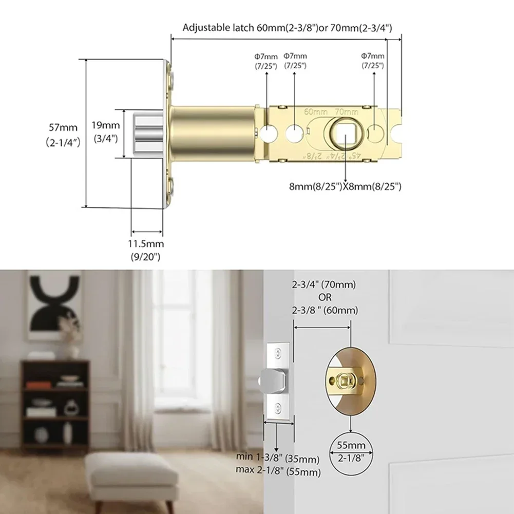 1 Set Door Latch Tubular Latch 60cm 70cm Mortice Interior Door Lock Stainless Steel For Door Locks With A 45° Opening Door Hardw