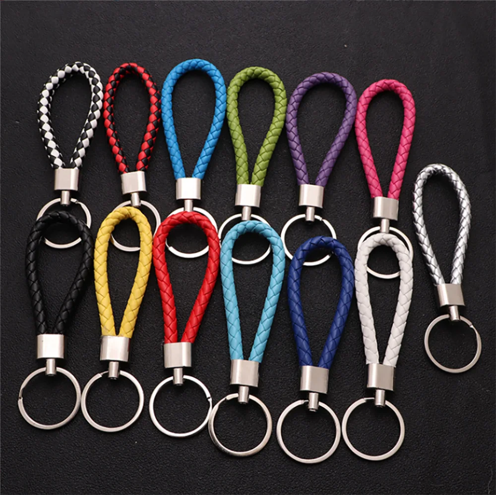 1PC PU Leather Braided Woven Rope keychain DIY Bag Pendant Key Chain Holder Key Car Trinket Keyring For Men Women Key Ring