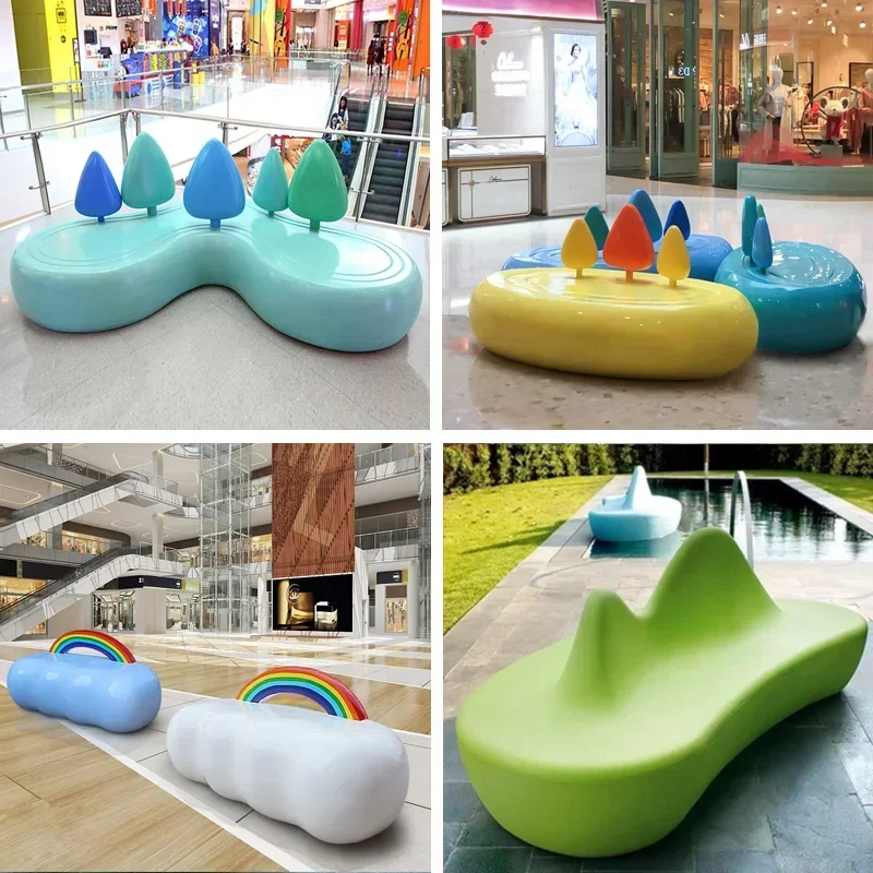 

Outdoor fiberglass seat custom public rest area curved sofa long strip shopping mall leisure seat rabbit chair