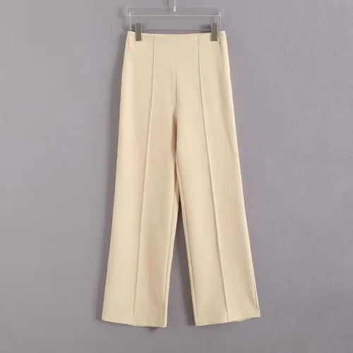 Imagen 2 del producto Pantalones rectos de diseño vertical simple de color sólido estilo viajero Pantalones de vestir para mujer