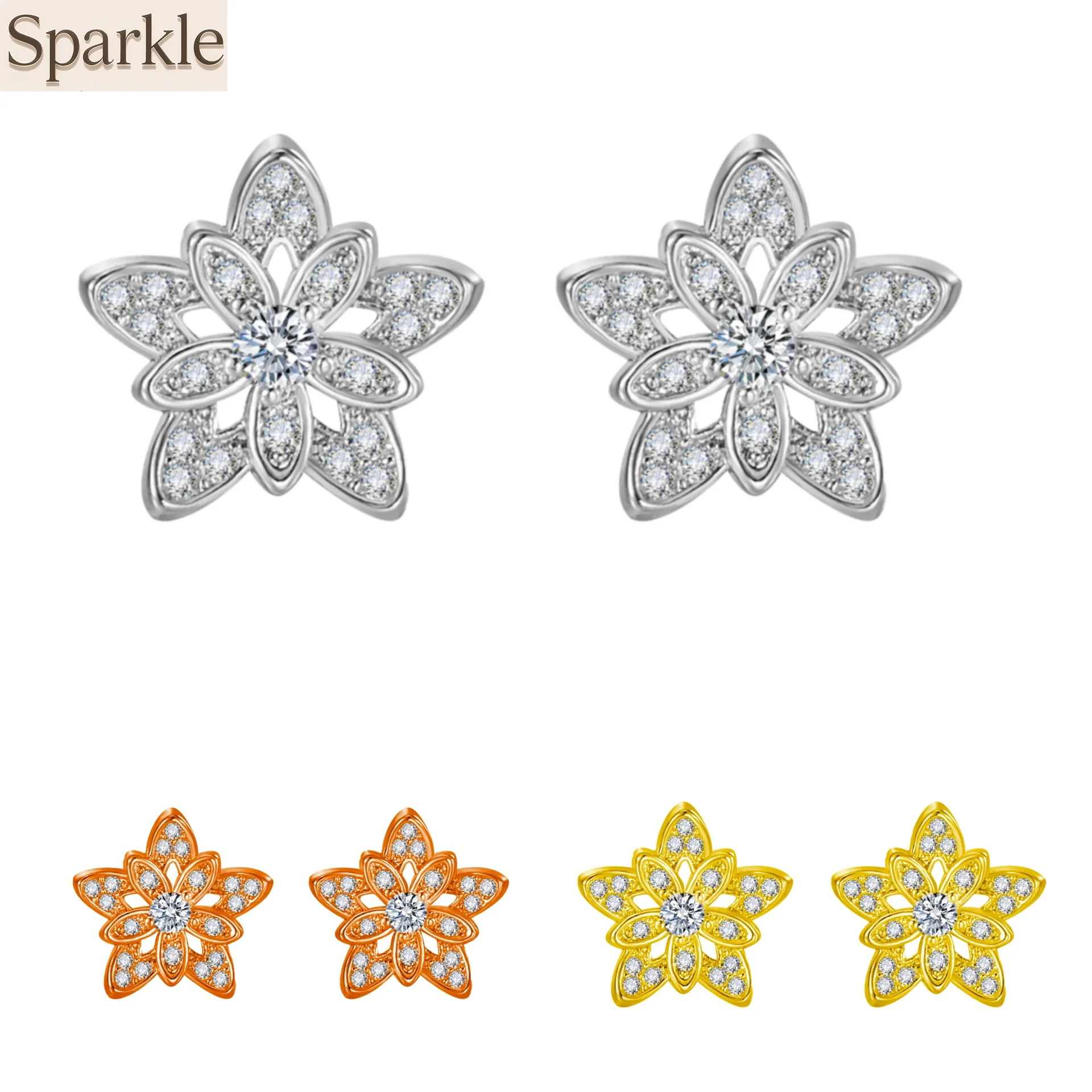 

Christmas Zircon Snowflake Stud Earrings Hollow Pentagram Narcissus Flower Earrings Fashion Holiday Party Jewelry for Women
