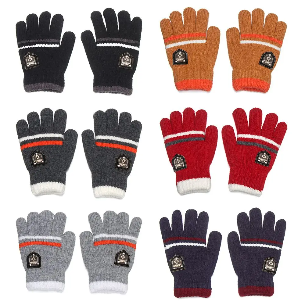 Kids Autumn Winter Soft Thick Knitted Gloves Children Keep Warm Full Finger Mittens Gloves 6-10Y Boys Girls