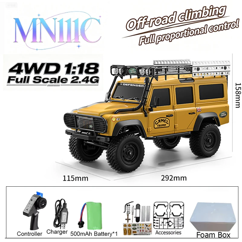 

MN111C 1:18 Rc Car Land Rover Defender 4WD Climbing Off-Road Vehicle 3km/h Full Scale Simulation Crawler Car Model Kid Toy Gifts