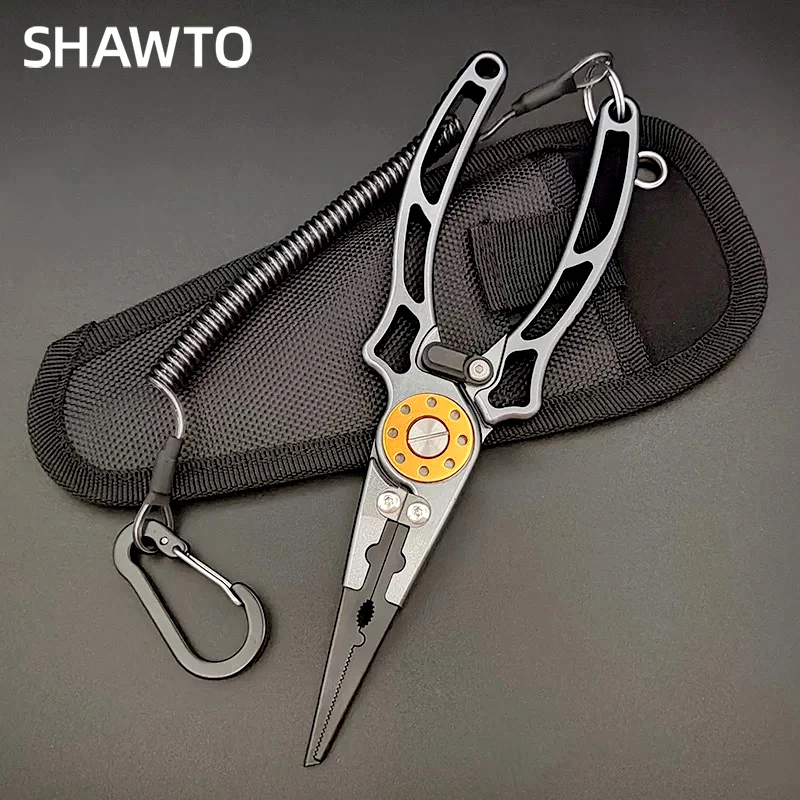 Shawto 20cm Aluminum Fishing Pliers Saltwater Fishing Multitool Hook Remover Line Cutting Split Ring Fishing Gear Tools Set