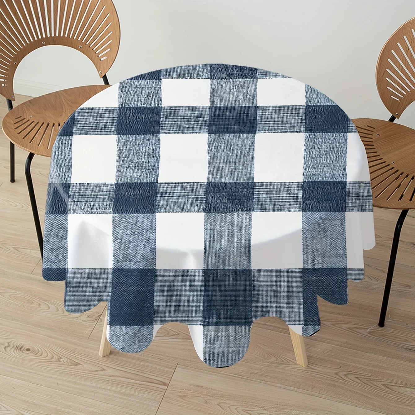 1 navy blue Buffalo round tablecloth, farmhouse style pattern design