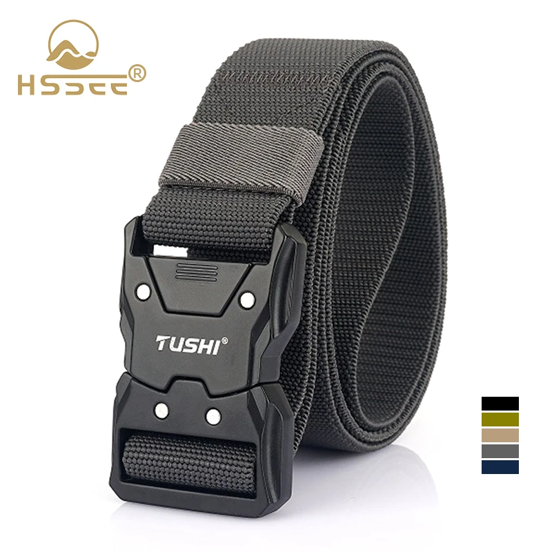 HSSEE New Elastic Tactical Belt for Men Matte Metal Buckle Quick Release Military Army Belt Tightly Nylon Stretch Casual Belt