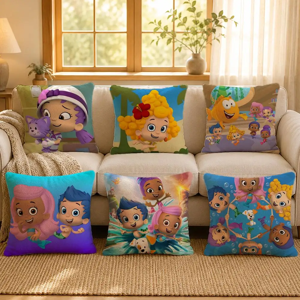 Cartoon Bubble Guppies Cute Cushion Cover Personalized Short Plush Soft Bedroom Sofa Home Decor Gift