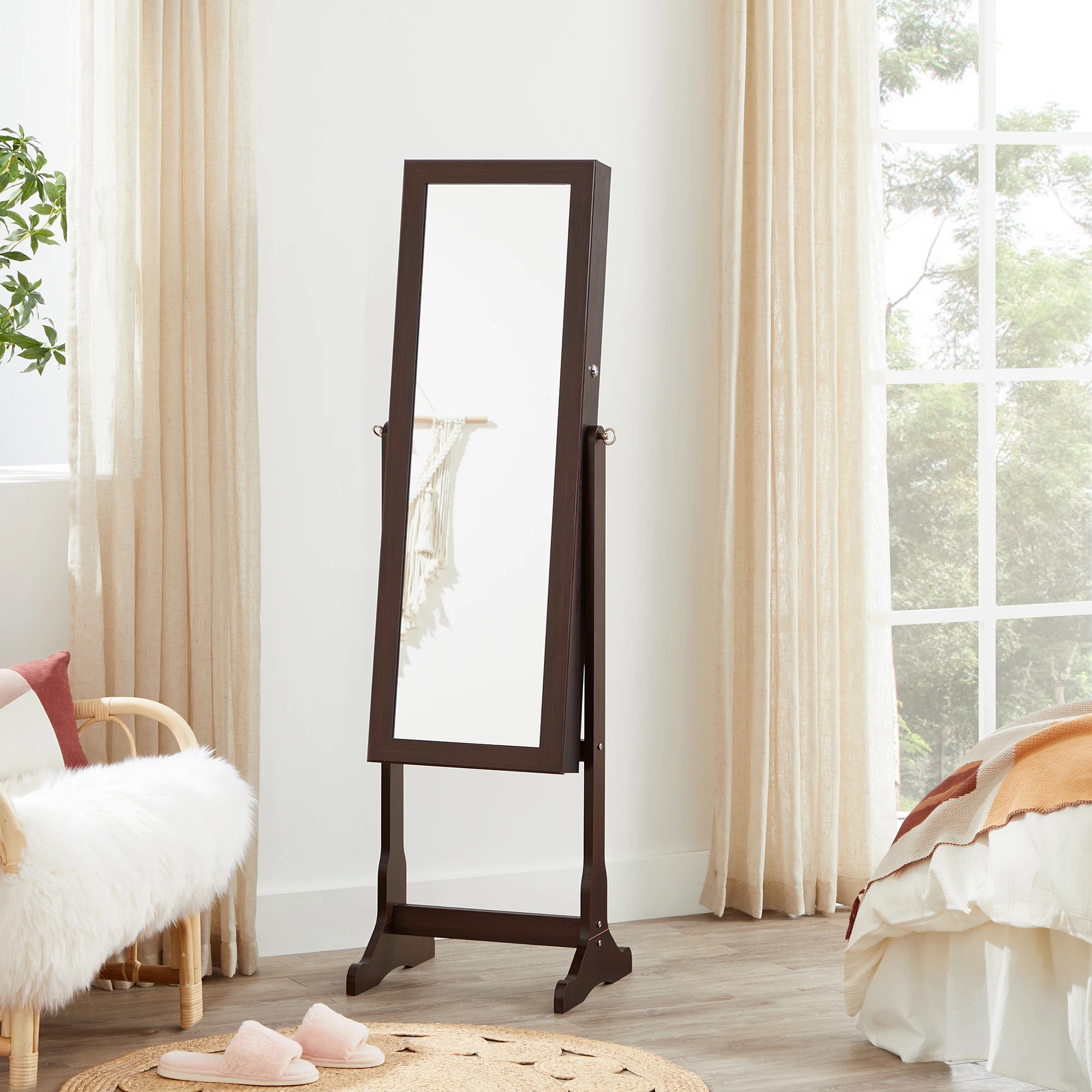 Full Length Mirror Standing Lights Jewelry Cabinet Eco Friendly Mirror Jewelry Armoire with LED