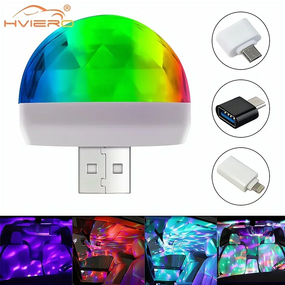 Car USB DJ RGB Mini Colorful Music Sound LED USB-C IOS Holiday Party Karaoke Auto Atmosphere Lamps Welcome 5V Ball Laser Lights