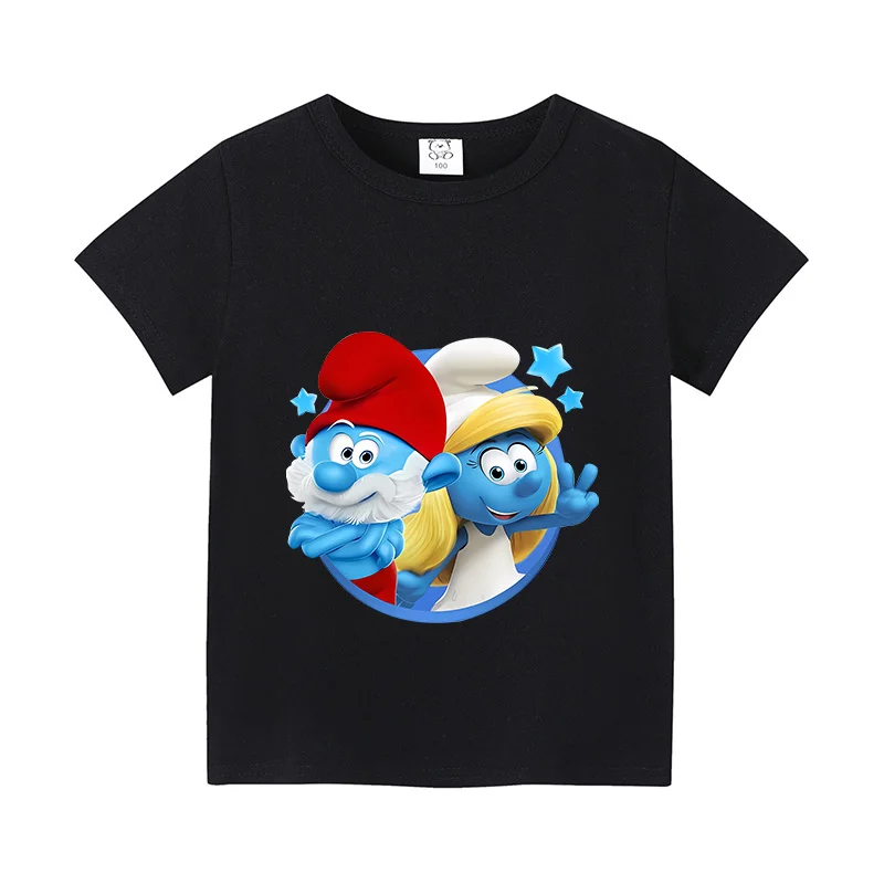 Smurfs t-shirt per bambini Cartoon Figure stampato manica corta vestiti bambini Base Tshirt bianco nero o-collo Tee Casual top regalo