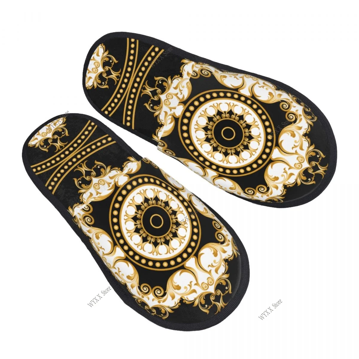 

Fur Slipper For Women Men Fashion Fluffy Winter Warm Slippers Golden Floral Baroque House Shoes
