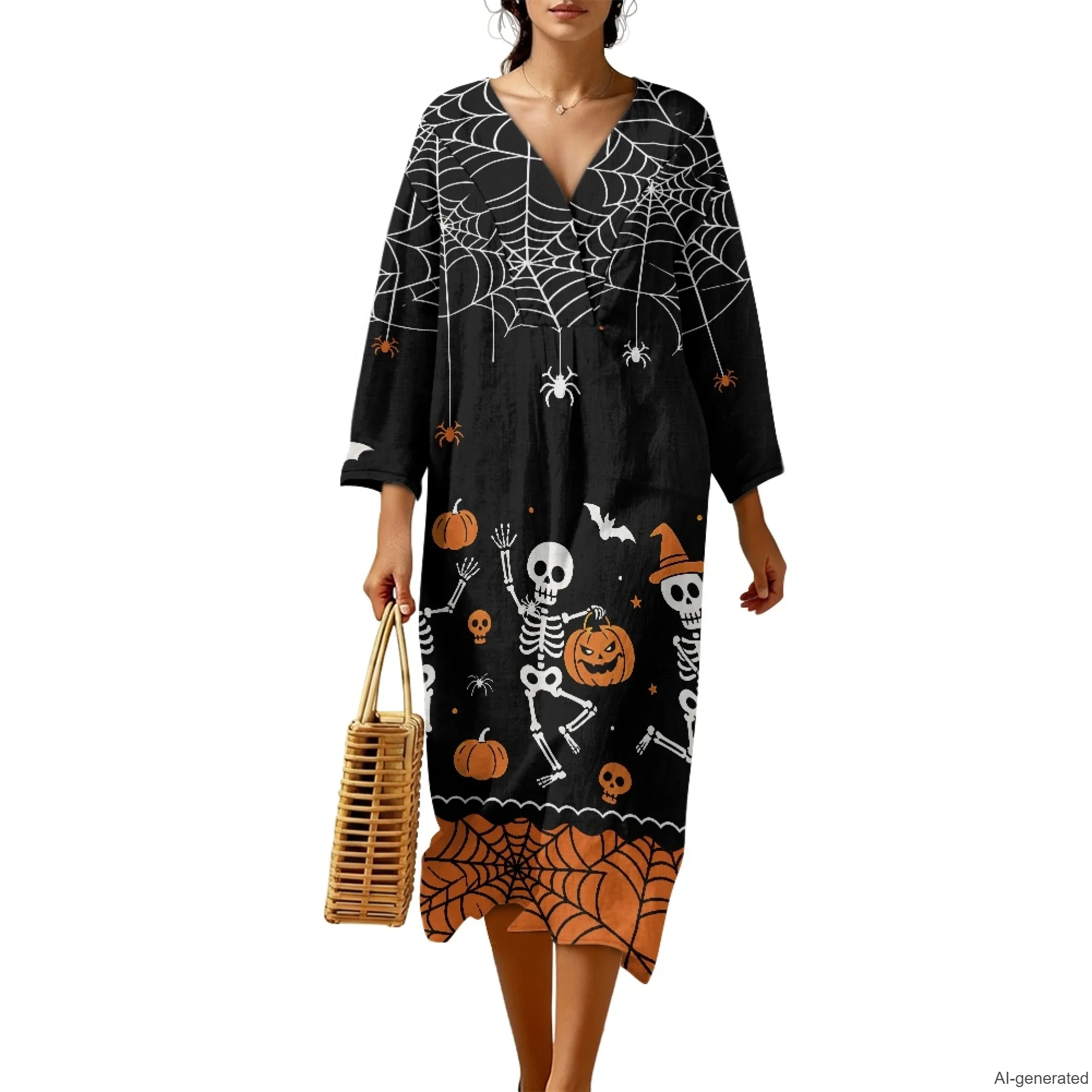 XIXIRIMIDO 2026 New Collection Women's Linen Casual Dresses Vintage Gothic Halloween V-neck Ladies Holiday Party Cheap Clothing