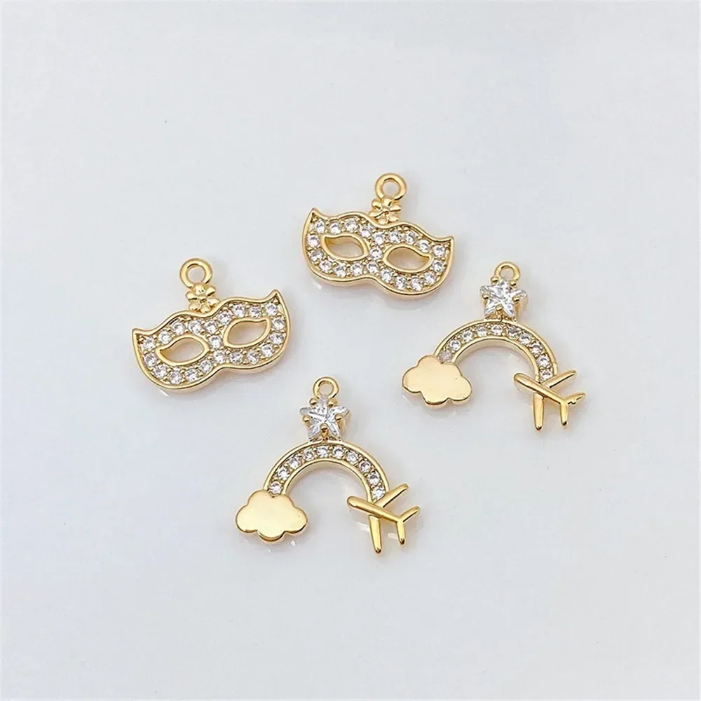 14K Gold-plated Micro-inlaid Zircon Umbrella High-heeled Shoes Pendant Diy Handmade Bracelet Jewelry Material Accessories L417