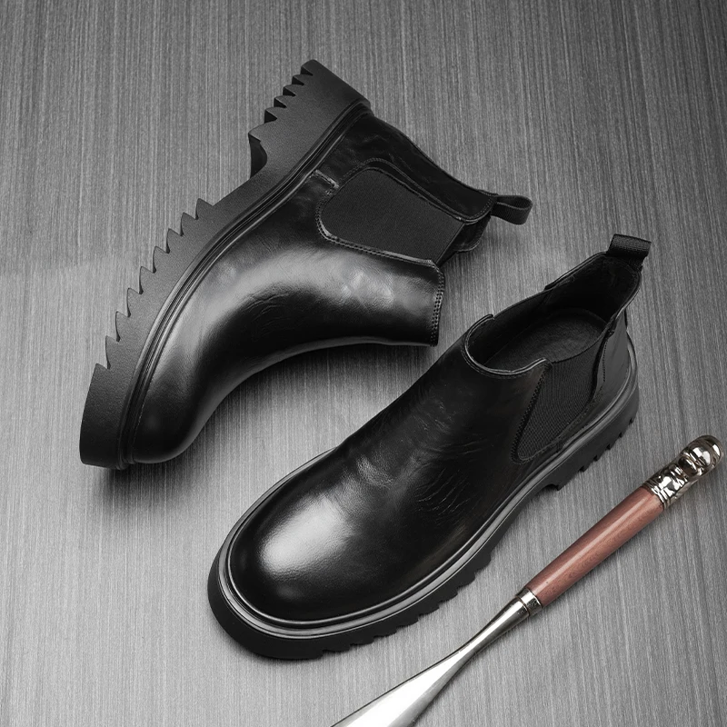 Fashion Casual Versatile Genuine Leather Trendy Thick Sole English Style High cut Chelsea Boots 231150