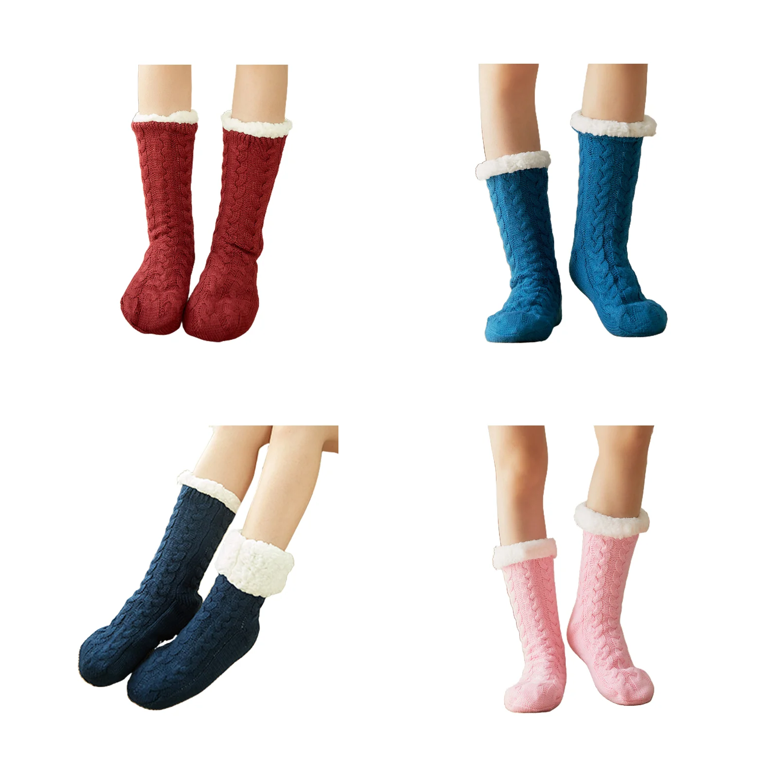 

Autumn and winter thickened and velvet home floor socks 4 pairs (burgundy + lake blue + dark blue + pink)
