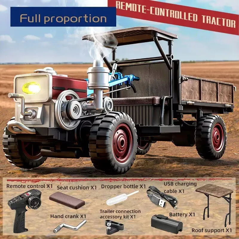 

Tractor model simulation four-wheel drive retro hand-held tractor model remote control special engineering vehicle