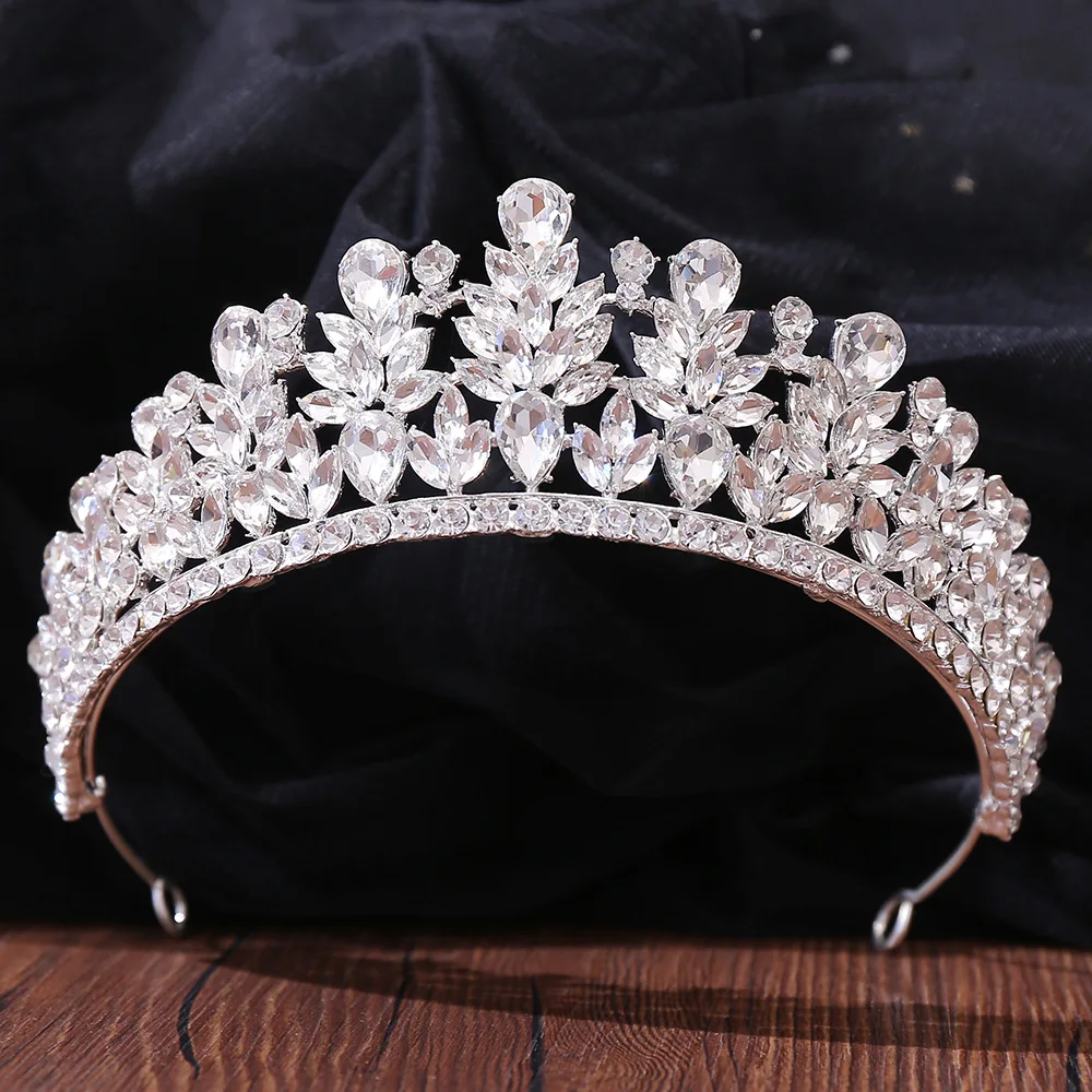 Tiaras y coronas de cristal de Color plateado de lujo para Reina, joyería para el cabello de boda, fiesta de graduación, accesorios para tocado de novia para niñas