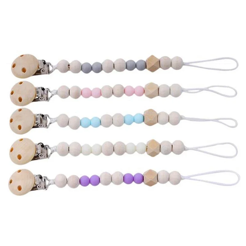 Handmade Wooden Pacifier Chains Safe Teething Chain Baby Teether Eco-friendly Pacifier Clips Holder Chain