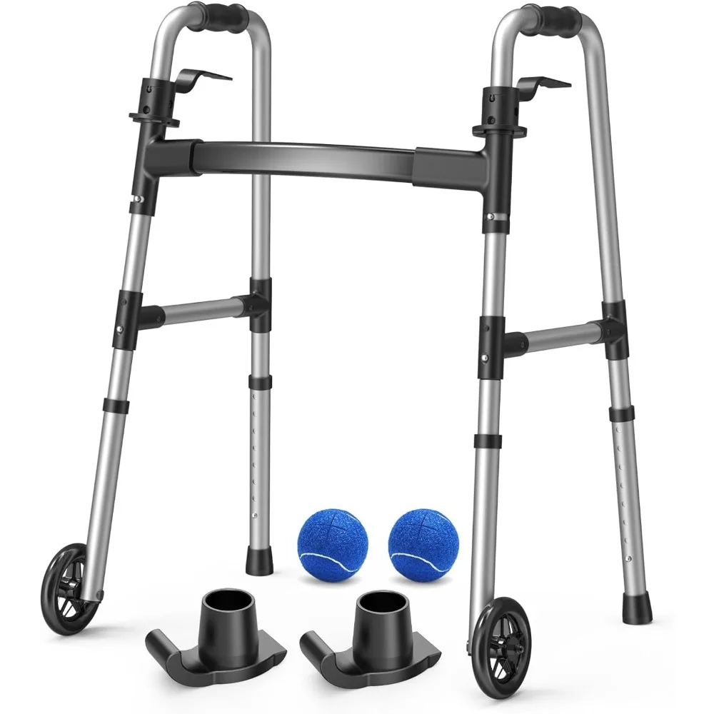 

Складные ходунки с колесами и теннисными мячами. Легкая помощь с регулируемой высотой для пожилых людей.