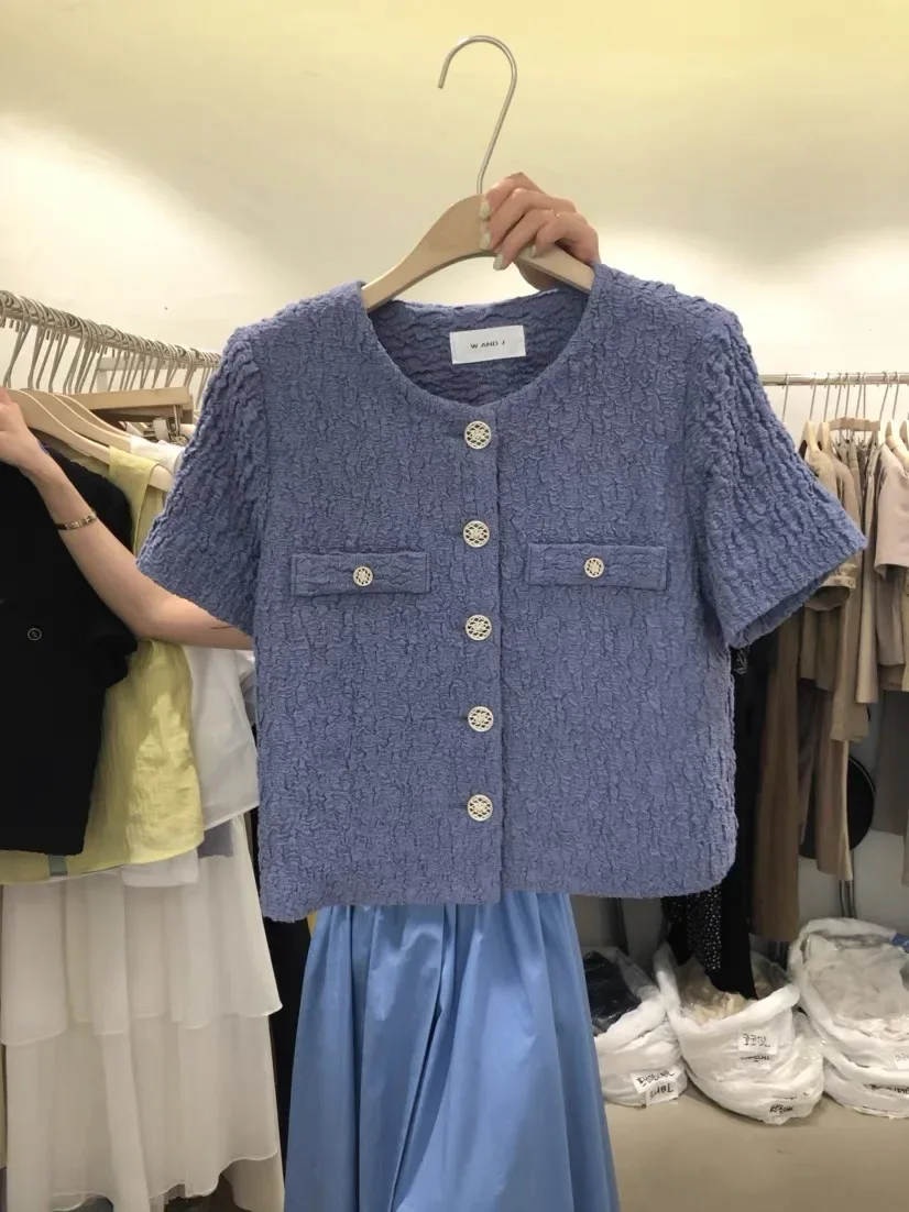 

Женский однобортный укороченный топ с коротким рукавом, винтажный пиджак в Корейском стиле, 2023