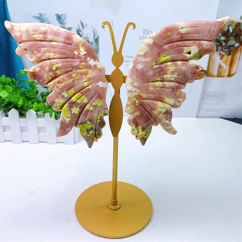 

Natural Peach Blossom Tourmaline Butterfly Wings Crystal Carving Healing Stone Christmas Birthday Gift Home Decoration 1Pair