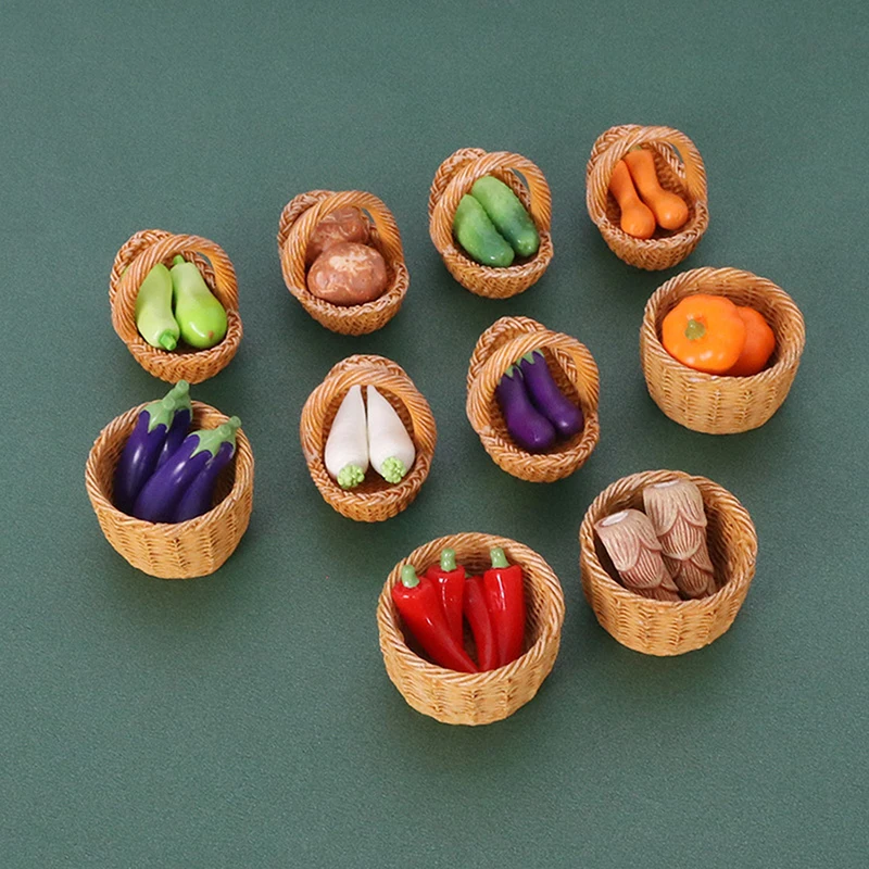 3Pcs/set Dollhouse Simulation Vegetable Handheld Basket Model Mini Vegetables Decoration For 1/12 Dolls House Kitchen Play Toys