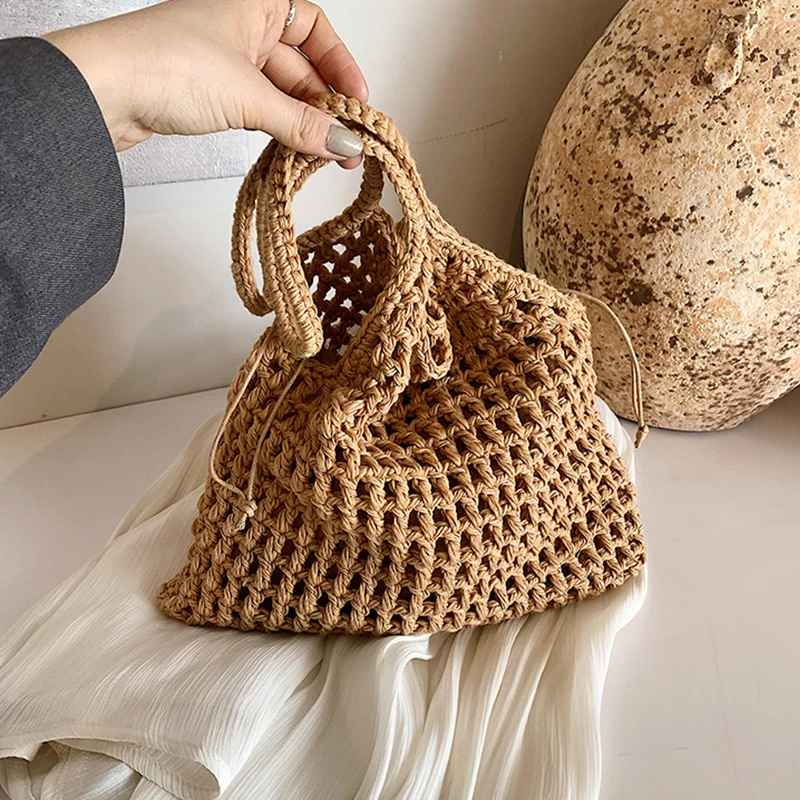 Summer Fashion Knitted Shoulder Bags Hollow Out Weaving Tote Bag Large Capacity Beach Handbags Bohemian Hand-Woven Underarm Bags