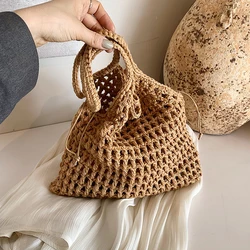 Summer Fashion Knitted Shoulder Bags Hollow Out Weaving Tote Bag Large Capacity Beach Handbags Bohemian Hand-Woven Underarm Bags