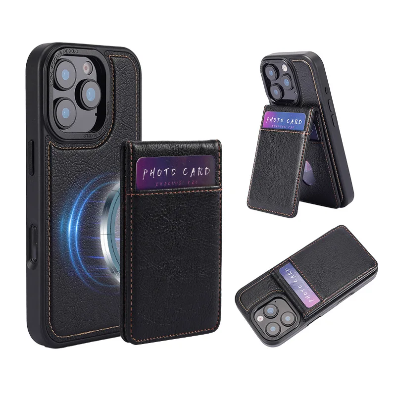 

Съемный кожаный чехол-кошелек 2 в 1 для iPhone 16 Pro Max 15 Plus 14 Pro 13 12 с металлическими линзами и магнитным чехлом премиум-класса для телефона