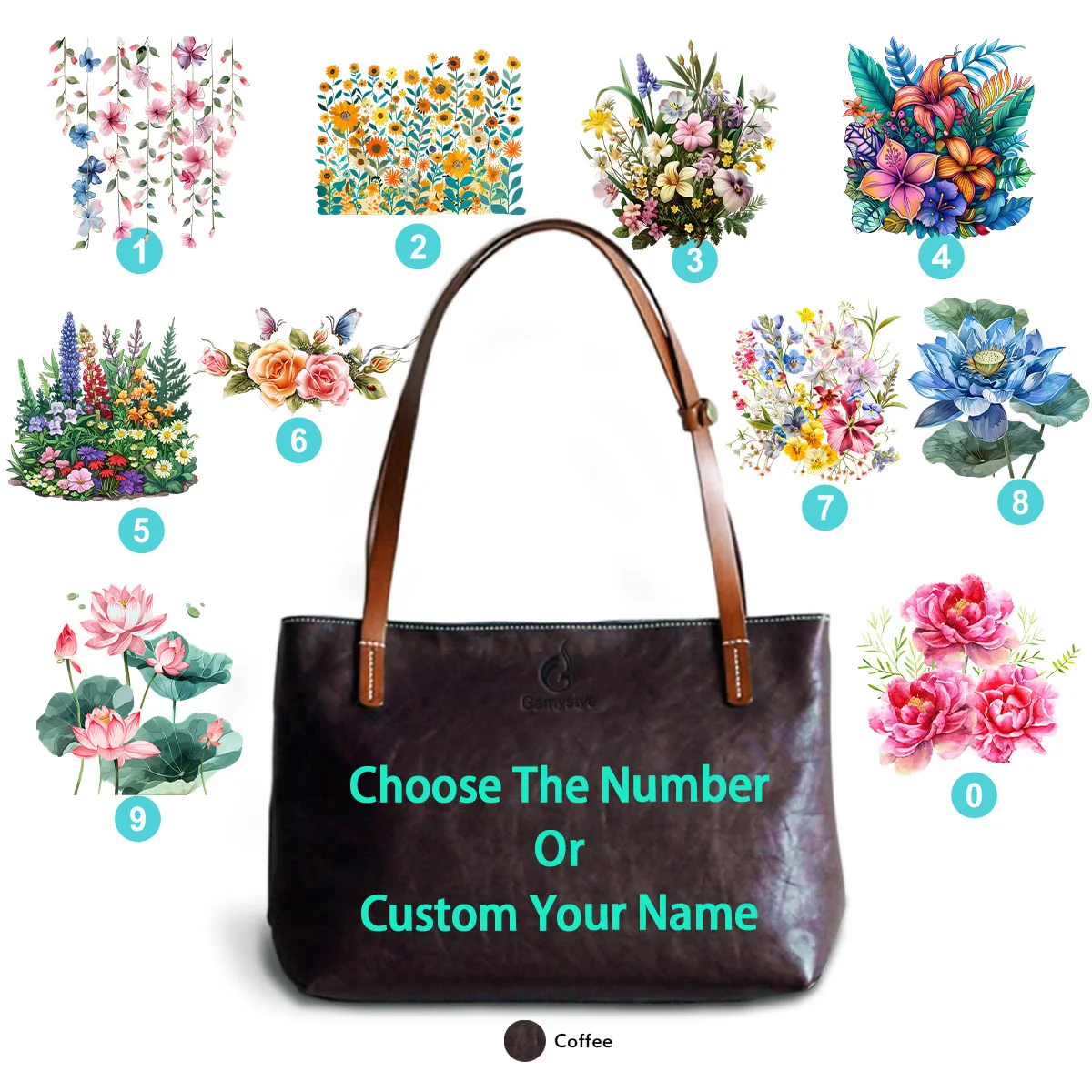 

Customize Printed Flower HandBag Cowskin Leather Totes Women Purses Shoulder Bags Crossbody Sac Genuine Leather bag Gifts Custom