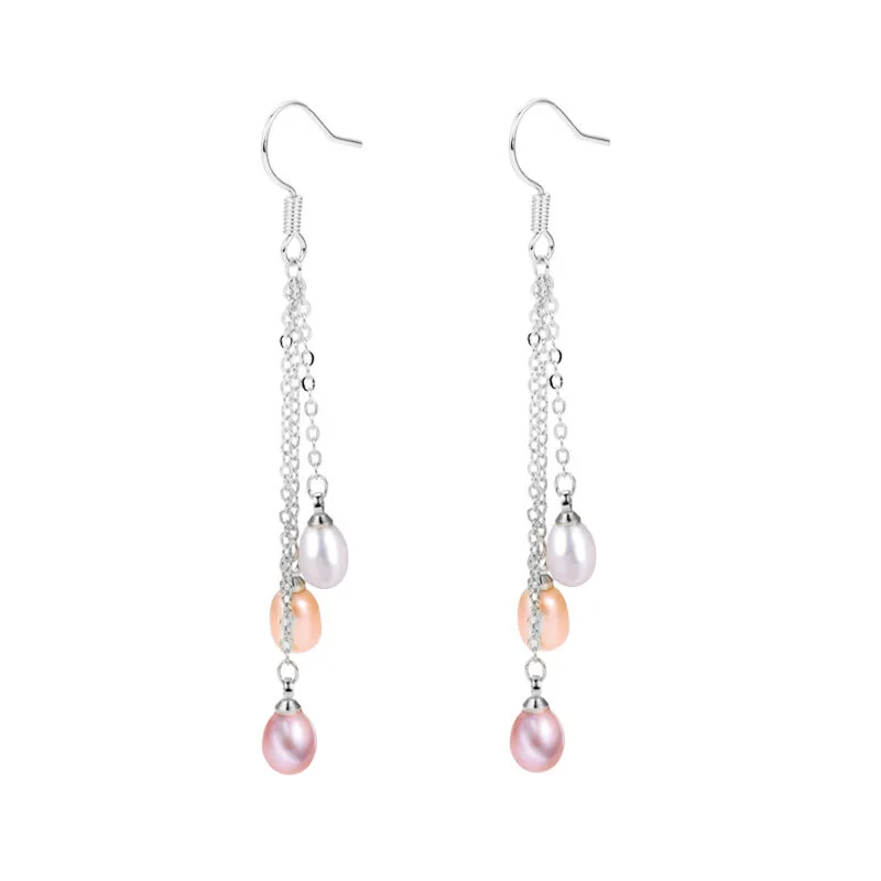 

Tassel Real Freshwater Natural Pearl Earrings,925 Silver Pearl Dangle Earring Mother Wift Anniversary Gift White