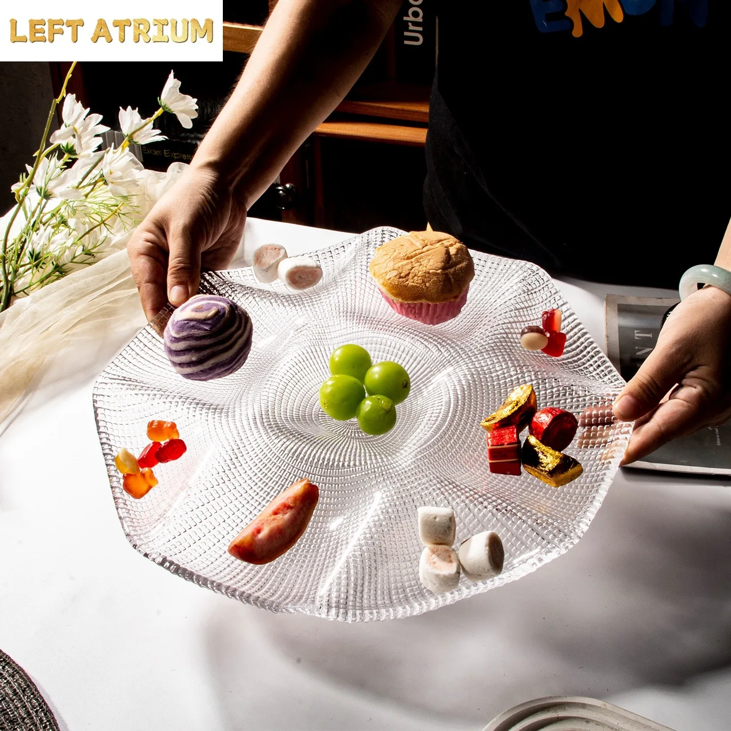 Nine Glass Fruit Bowl Dessert Plate Living Room Coffee Table French Luxury New Candy Snack Plate Coffee Table Ornaments