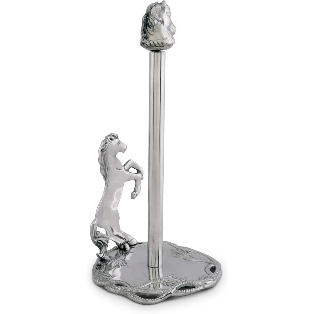 حامل مناشف ورقية مزخرفة بطابع حصان من الألومنيوم، قائم بطول 14.5 بوصة، حامل مناشف معدني مع كلمة مفاتيح بذيل طويل #5