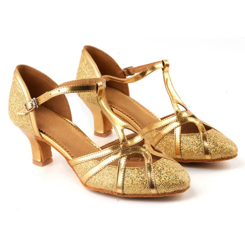 Women Latin Dance Shoes Salsa Tango Ballroom Dancing Shoes Gold Silver Glitter 5 7cm High Heel Adult Female Samba Dance Sneakers