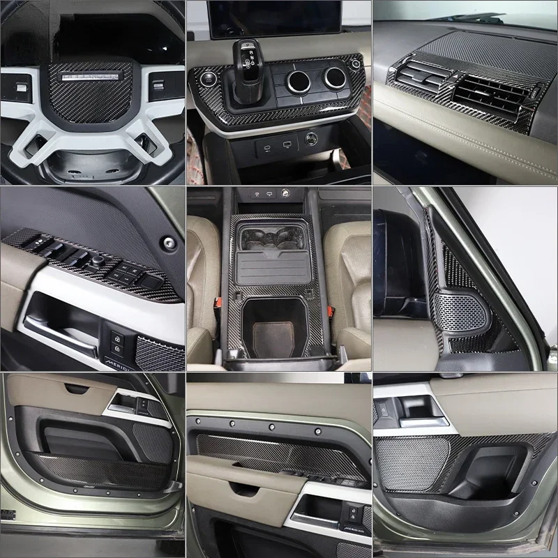 لينة ألياف الكربون سيارة مركز وحدة التحكم لوحة القيادة الباب مسند الذراع لوحة ملصقات الكسوة اكسسوارات لاند روفر المدافع 110 2020-25 #2