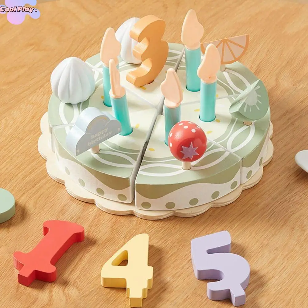 Modelo de bolo de madeira, simulação de comida montessori, festa de bolo, conjuntos de comida, casa de brincar, cozinha interativa, brinquedo de simulação