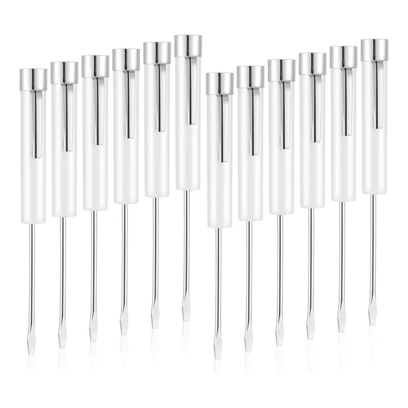 12 Pcs Pocket Screwdriver Top And Clip Flat Blade Screwdrivers For Mechanical Electrician Repair Tools, 5.2 Inch, Durable White