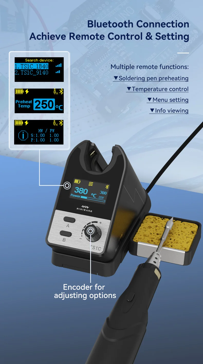 MINIWARE Cordless Soldering Station TS1C 45W Bluetooth 4.2 Technology of High-efficient Super Capacitor Rework SMD Repair Tool