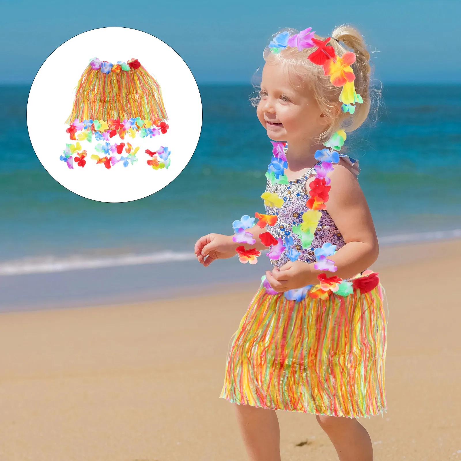 

Браслеты, детский костюм с юбкой из травы, Гавайская вечеринка, Луау, искусственный красочный человек