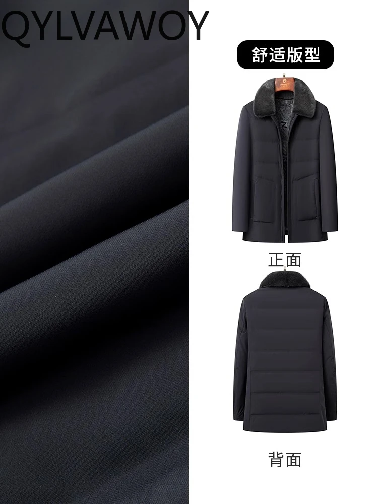 QYLVAWOY 86% Polyamide Mink Fur Collar Parka Men's Winter Fur Business Niekefu with Removable Rabbit Fur Liner Outerwear LJ2559