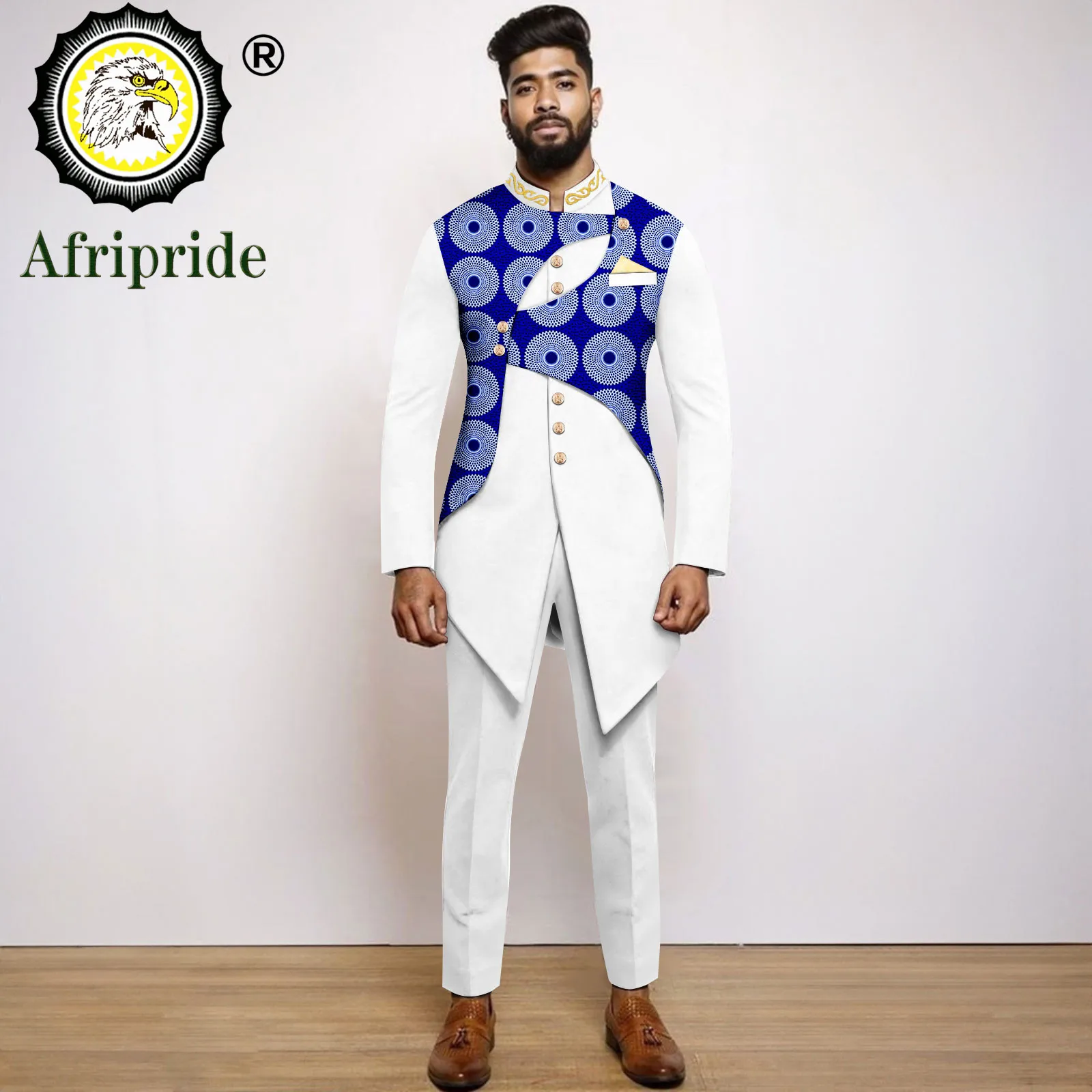 African Suits for Men Slim Fit Embroidery Single Breasted Print Blazer and Trousers Set Formal Outfits with Kerchief 2416031