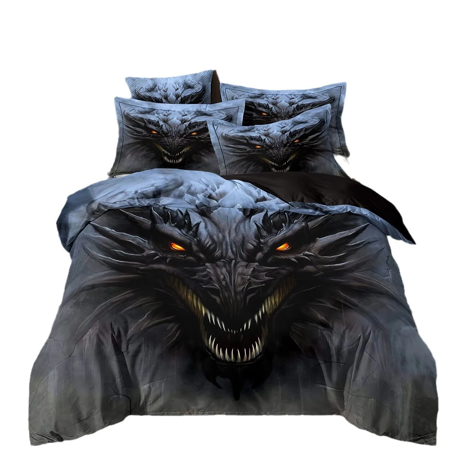 Dragon Duvet Cover Set 3D Flying Dragon Printed Bedding Quilt Cover Set 3 Pieces Soft Microfiber Bedding Quilt Cover with Zipper