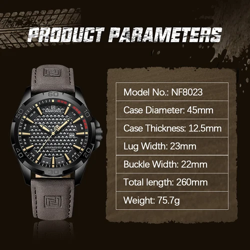 Imagen 2 del producto NAVIFORCE, reloj de pulsera deportivo informal para hombre con calendario de cuarzo militar para hombre, reloj de negocios de cuero resistente al agua para hombre, reloj Masculino