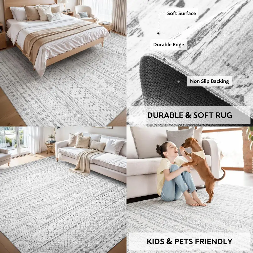 

6x9 Soft Boho Neutral Area Rugs, Washable Living Room Carpets, Playroom & Bedroom Decor