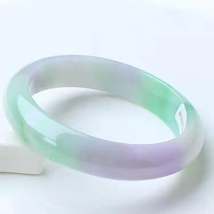 Class A Beautiful Natural Jade Bracelet Green Purple White Three-color Interlaced Delicate Bangle Jewelry Lucky Accessories